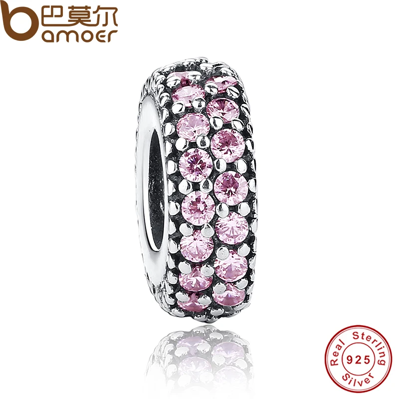 

New Gift Charms Fit Original Bracelet Necklace Pure 925 Sterling Silver Inspiration Within Spacer, Pink CZ Beads PAS124