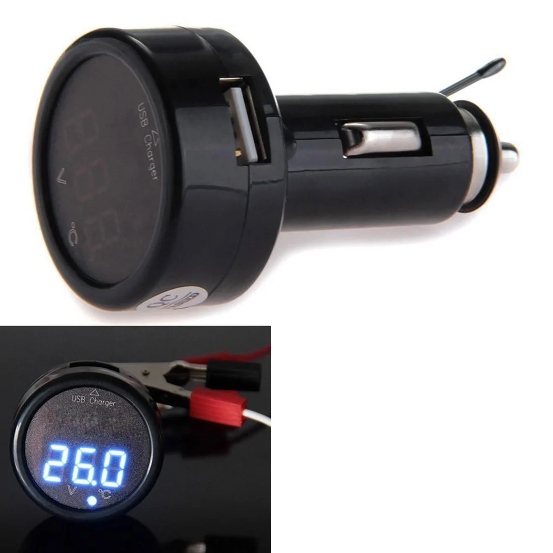 3 in 1 Cigarette Lighter Digital LED Voltmeter Thermometer Universal Car USB Car Charger Adapter