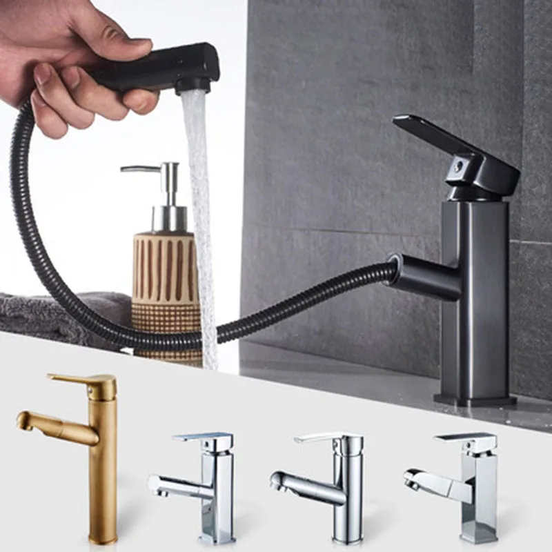 

Senlesen Pull Out Basin Faucets Modern Chrome Brass Bathroom Sink Faucet Single Handle Hole Toilet Bath Mixer Water