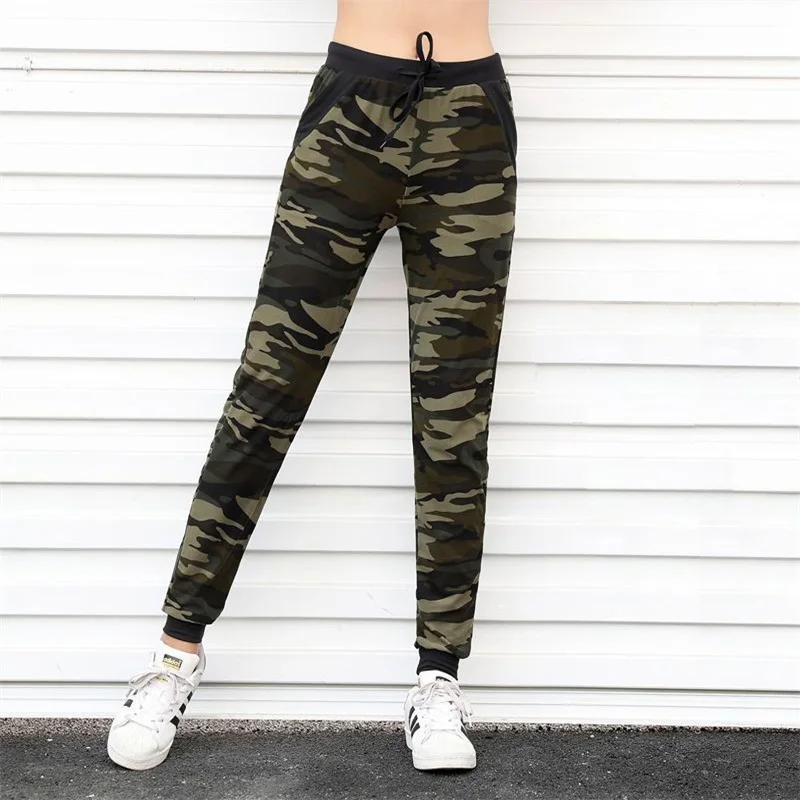 

Military Style Women Camouflage Print Pants Fashion Drawstring High Waist Slim Green Patchwork Pockets Wild Lady Pencil Pants