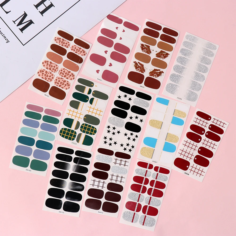 

14 tips/set Self Adhesive Stickers Nail Decoration Nail Art Sticker Wraps Mix Design Full Cover DIY Decals Manicure Art Tools