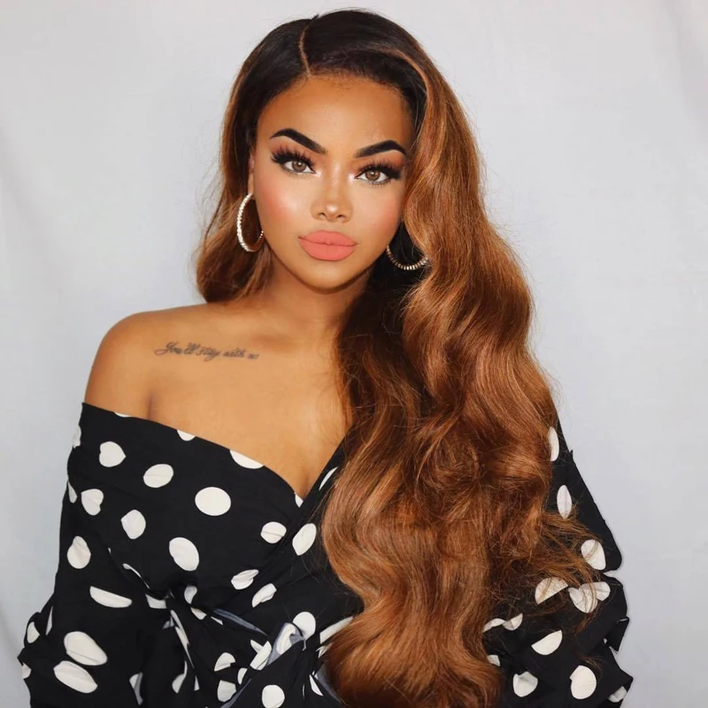 

250% Honey Blonde Ombre 13x6 Deep Part Lace Front Human Hair Wigs PrePlucked Wavy Remy Brazilian Closure Wig For Black Women