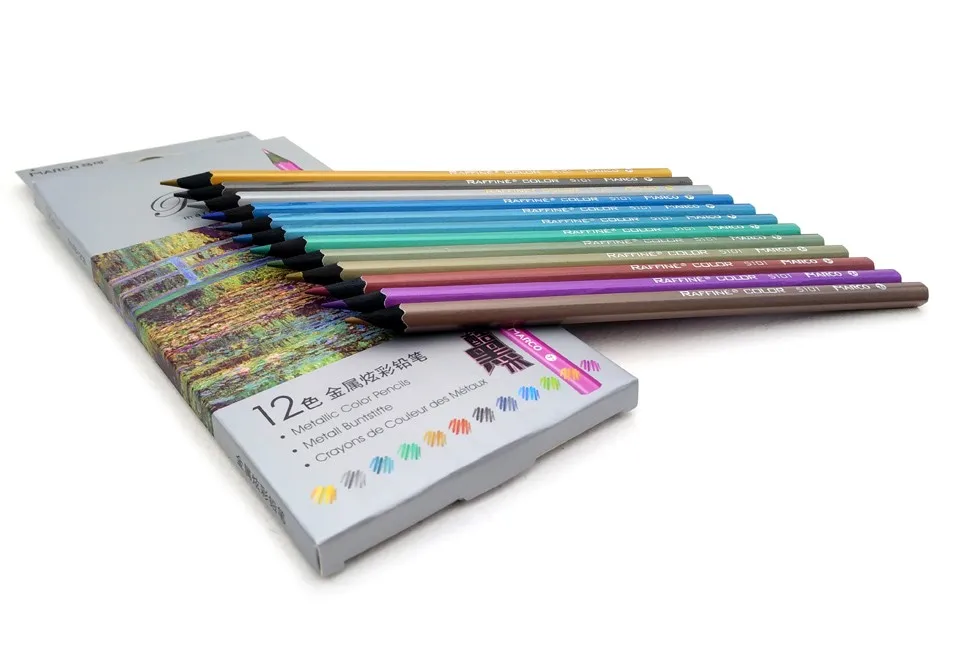 Marco Raffine Artist Color Pencils lapis de cor profissional 12pcs Black Wood Metallic Colored Pencils-6