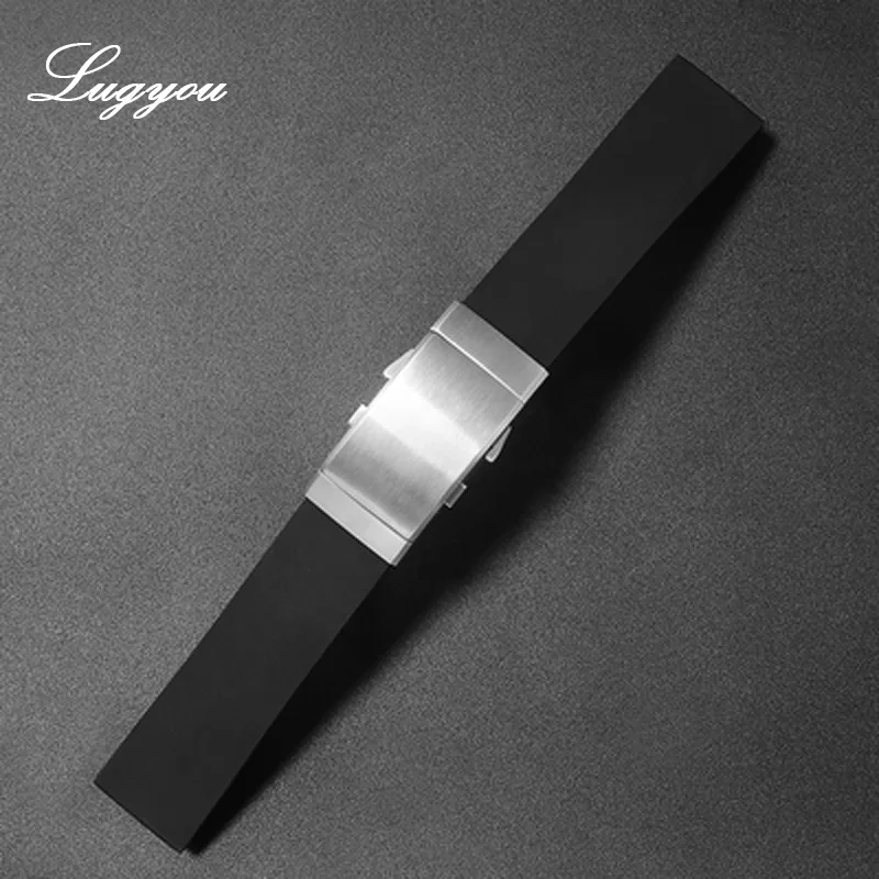 Запчасти для часов Lugyou San Martin, резиновый ремешок высокого класса, ремешок для дайвинга из нержавеющей стали, складная застежка, 20 мм, 22 мм, расширитель, регулируемый - Цвет ремешка: Black