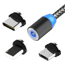1 м/2 м Магнитный кабель с нейлоновой оплеткой светодиодный usb-кабель с круглой головкой для зарядки смартфонов iphone 5 6 7 samsung S8 S9 huawei Xiaomi