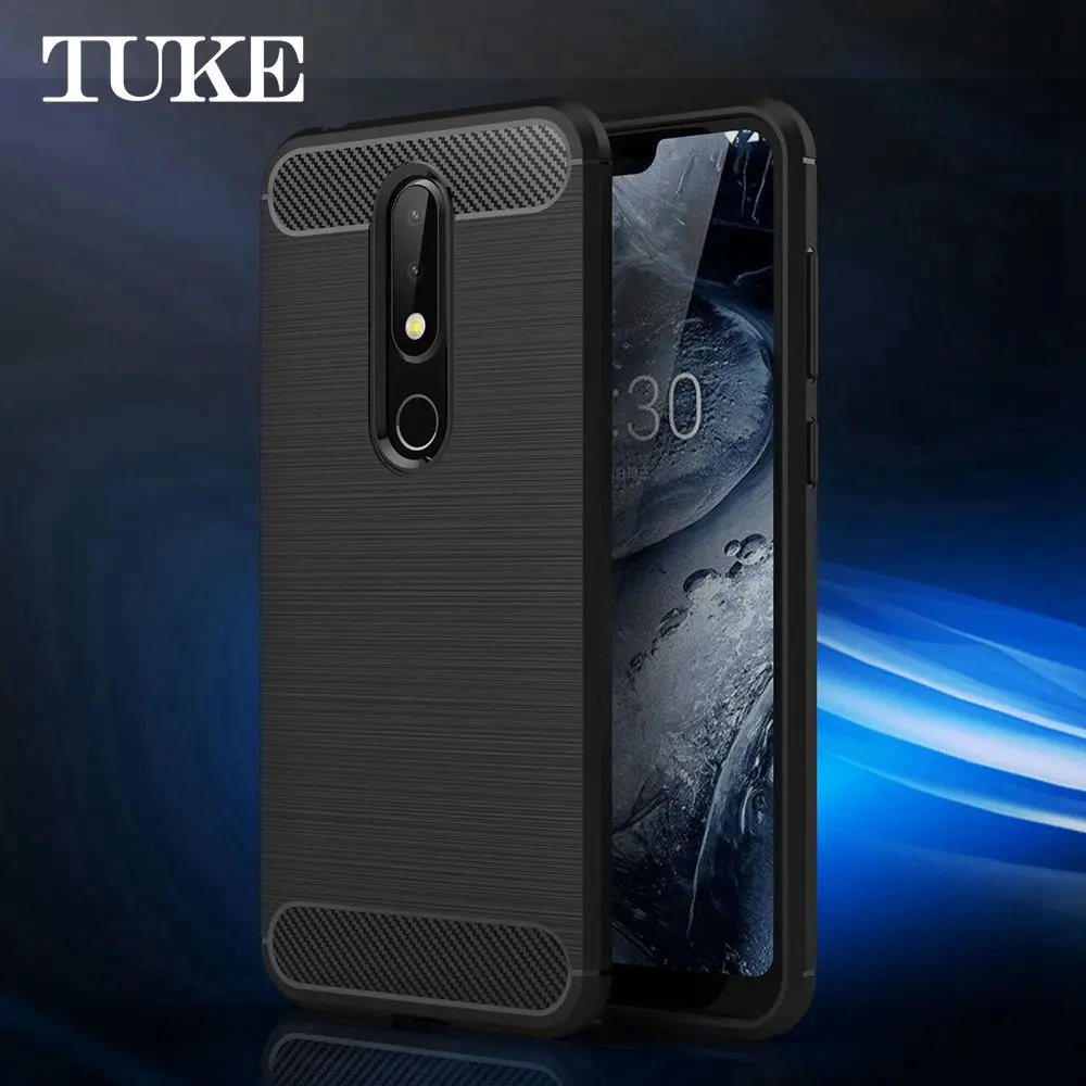 cheap TUKE Carbon Fiber Texture Brush Pattern Anti Skid Phone Case For Nokia X6 Case Soft TPU Silicone Cover For Nokia X 6 Funda