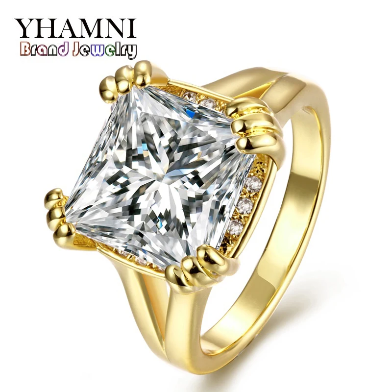 YHAMNI Новое поступление Классические 24 к позолоченные сверкающий кубической формы циркониевый обручальные кольца для женщин YH576