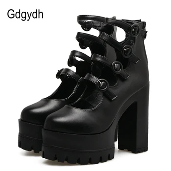 Gdgydh Spring Autumn Platform Shoes Woman Thick Heel Female Single Shoes Ankle Strap Sexy Buckle Women Pumps High Heels Black new europe popular street beat rivet shoes high heeled catwalk sexy rome ankle buckle strap pu heel 12cm woman pumps 6368w