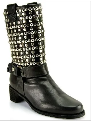 

Fashion Womens Boots Black  Square  Heels Sequined 2015  Brand Boots  For Women Rubber Boots