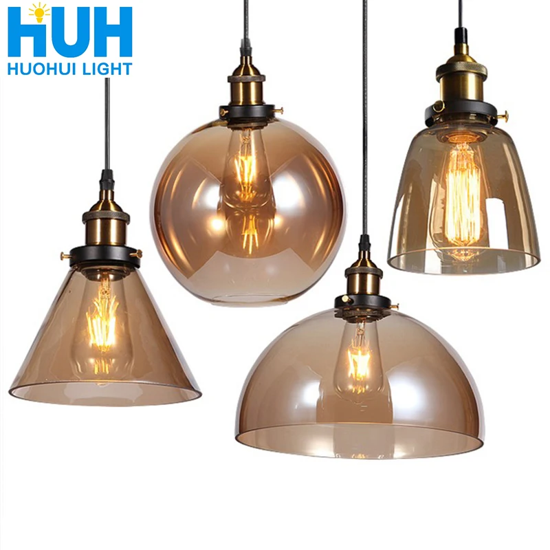 Kaufen Vintage Anhänger Lichter Amerikanischen Bernstein Glas Anhänger Lampe E27 Edison Glühbirne esszimmer Küche Wohnkultur Planetarium Lampe