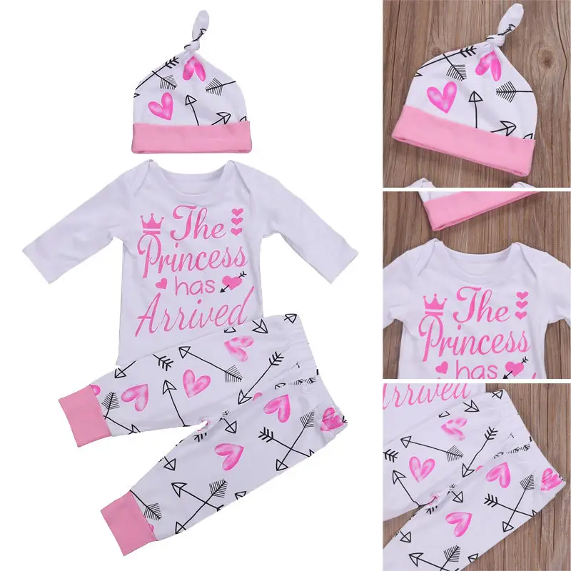 

4 Pieces Set Baby Girls Clothes Printed Baby Girls Clothes Set Cute Lettering Baby Bodysuit + Long Pants + Cute Hat + Headband