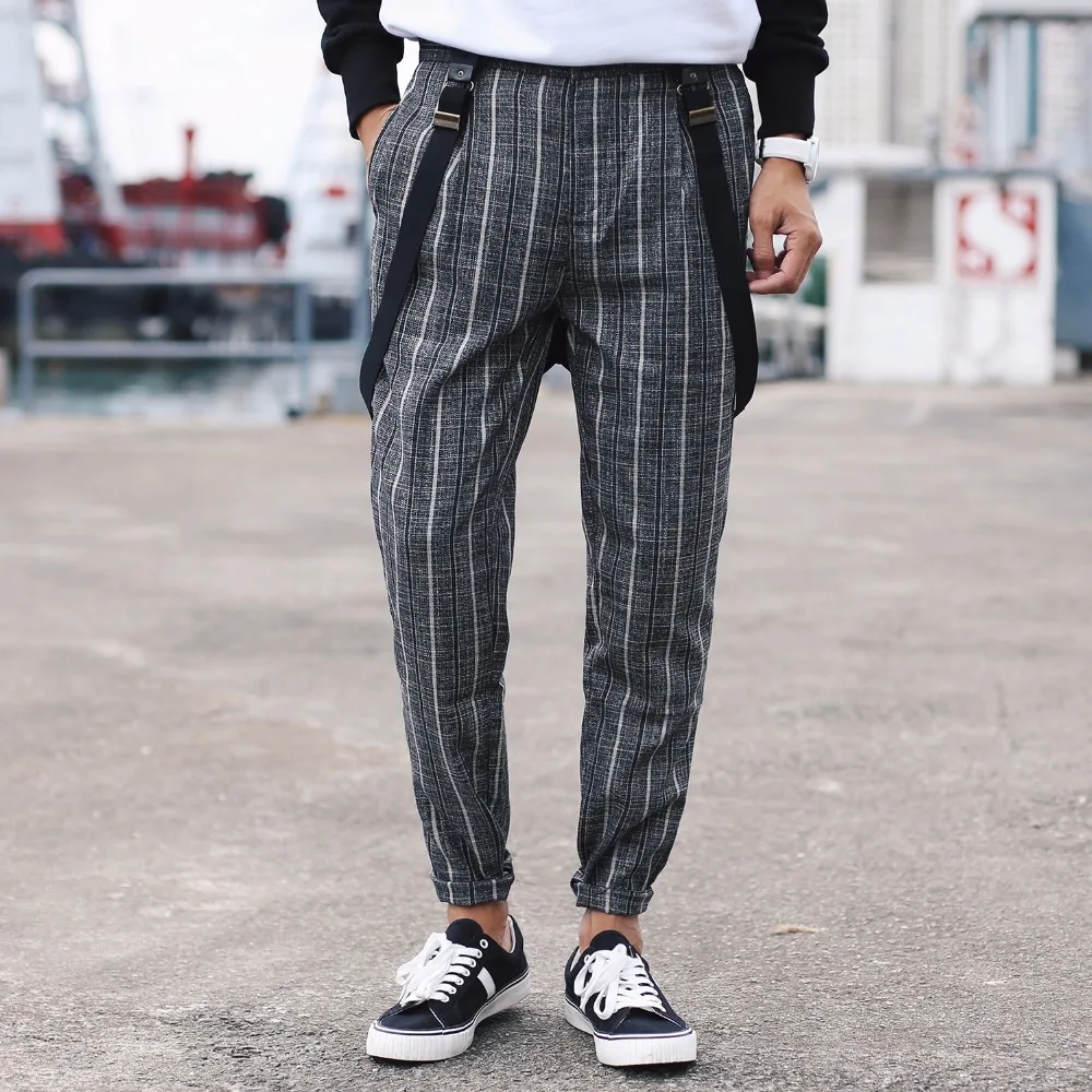

Men Striped Jumpsuit Pants Fashion Casual Pencil Pants Mens Bib Overalls Male Fashion Salopette Macacao Masculino