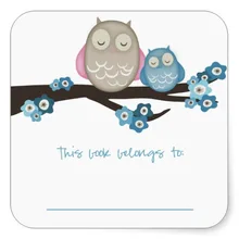 38cm mama owl baby blue bookplates square sticker