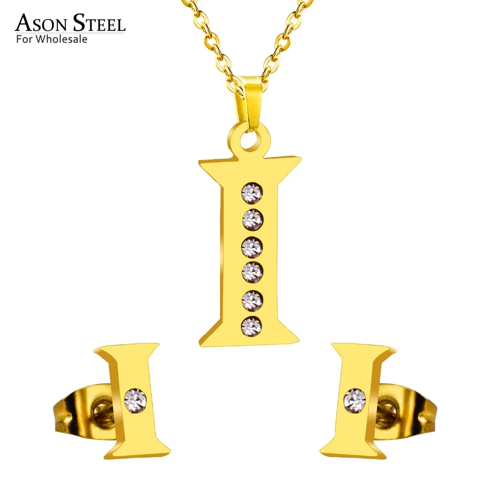 ASONSTEEL Hot New Simple Letter V Jewelry Sets Gold/Silver Color Shiny