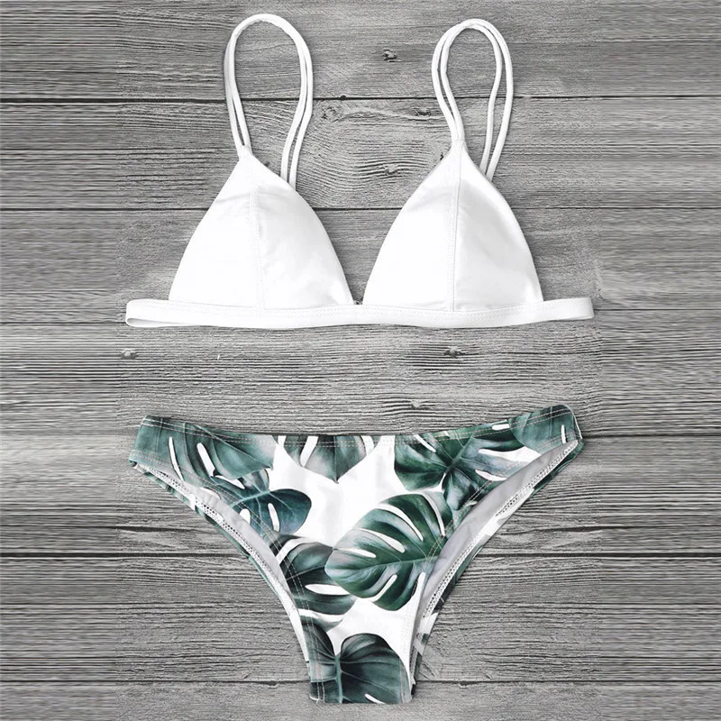 2019 Fashion New Women Swimwear Bikini Set Print Leaves Push-Up Padded Bathing Swimsuit Beachwear Bodysuit Beach Wear A23# (19)