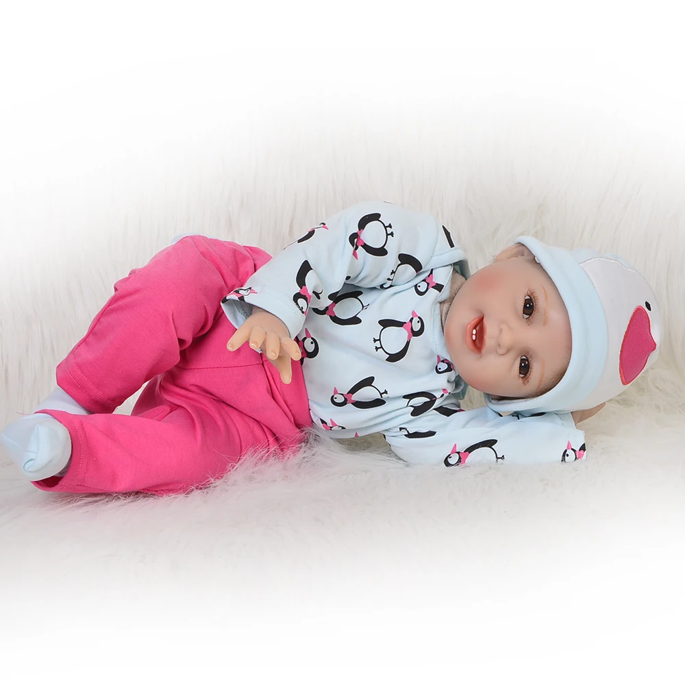 

Cute 22'' Smile Boy Silicone Reborn Doll Cloth Body Toddler Baby Reborn Alive Newborn Boneca For Children Best Birthday Gifts
