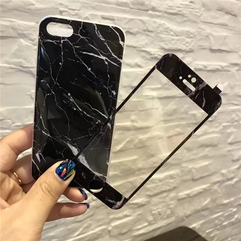

For IPhone 7 7Plus Marble Phone Cases + Screen Protector Coque for I Phone X 6 S 6S 7 8 Plus TPU Silicone Cover Protection Case