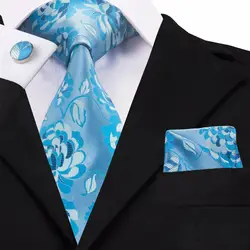 SN-1393 светло-голубой Галстуки платок запонки 2016 новое поступление Цветочные Галстуки для Для мужчин Vestidos бренд Привет-галстук Шелковый corbatas
