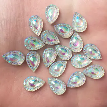 

DIY 100pcs 8mm*12mm AB Resin Drop Shape Flatback Rhinestone Wedding Crafts K211*2