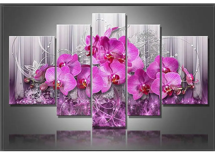 

Pink orchid Flower Diamond Embroidery Painting Rhinestone 5pcs Cross Stitch Pattern Home Decoration Mulit Picture Combination