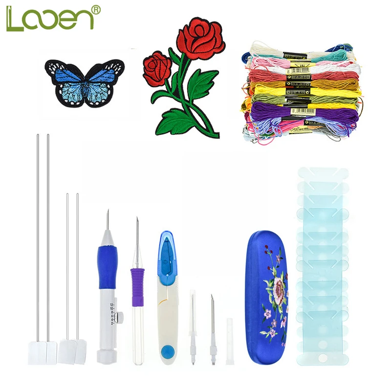 

Looen Magic Embroidery Pen Punch Needles Set Knitting Sewing Tool With Storage Box 50 Colored Threads For Women DIY Sewing Tools
