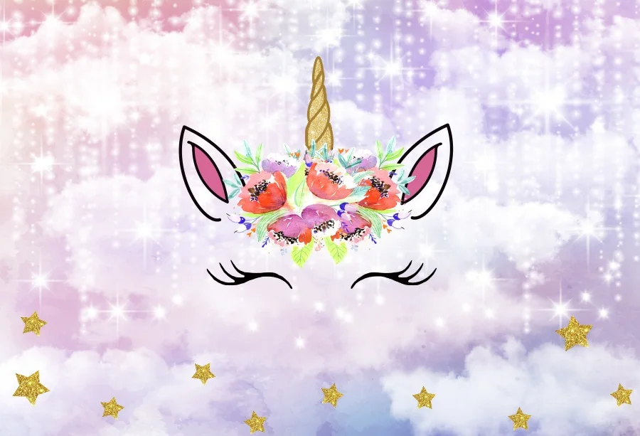 

Laeacco Unicorn Backdrops For Photography String Of Glitter Star Flower Party Photographic Backgrounds Original Design Photocall