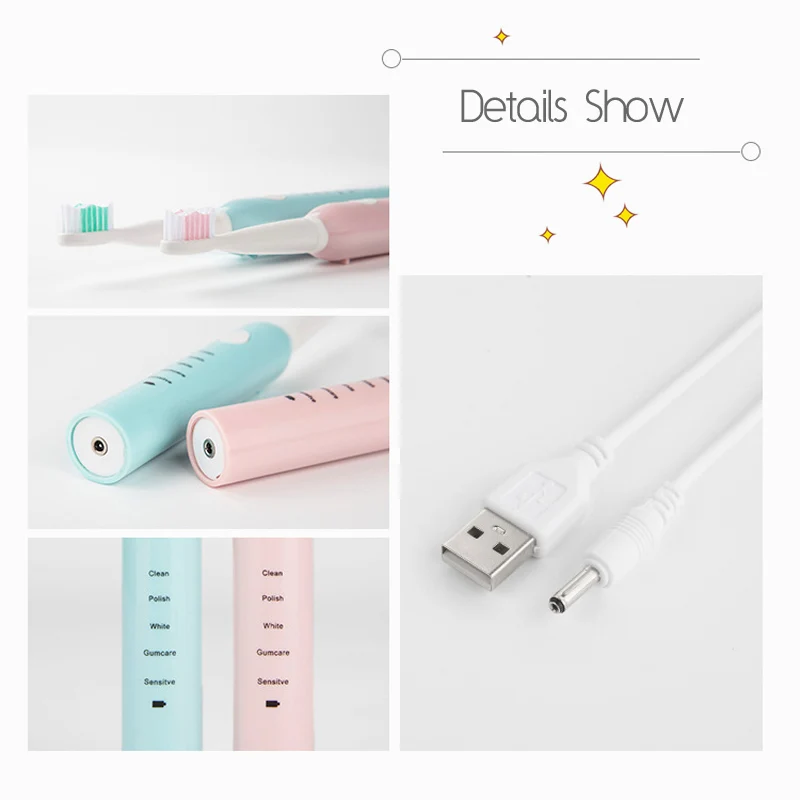 Escova de Dentes Escovas de Dentes com 3pcs Elétrica Temporizador Adulto Carregador Recarregável Substituição Cabeças Escova D43 Usb 9 High Quality Eletrodomésticos