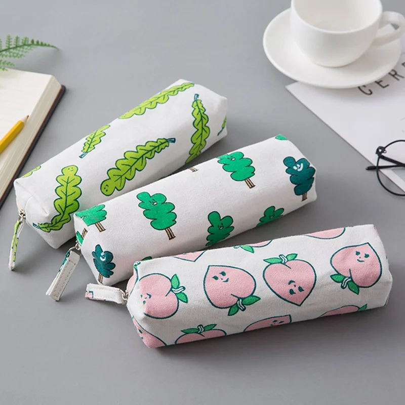 

1PC New Canvas Fruit Peach Pencil Case School Pencil Cases For Girl Stationery Canvas Pencil Bag School Supplies