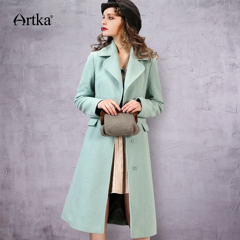 ARTKA Women's Autumn New 2 Colors Slim Fit Wool Coat Turn