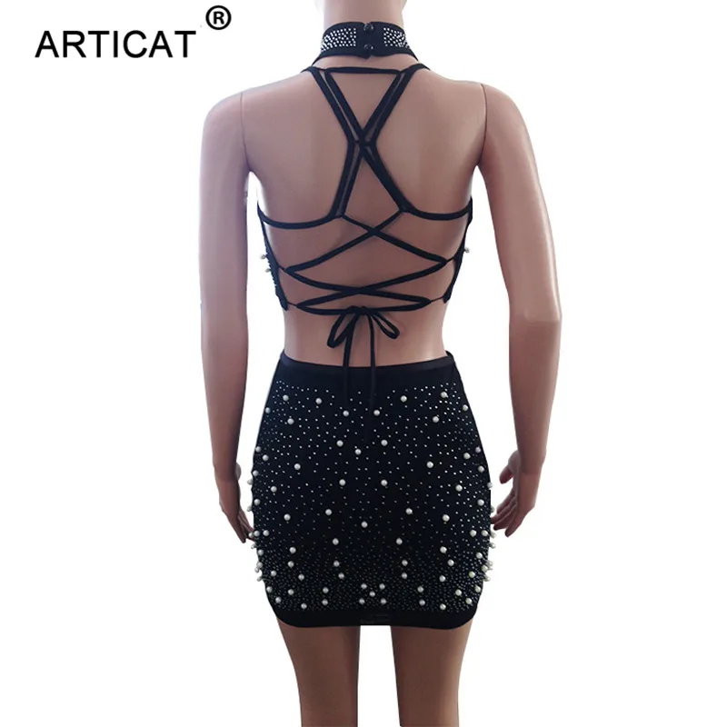 Articat прозрачное Сетчатое Сексуальное Женское Платье с открытой спиной без бретелек облегающее мини-платье прозрачные вечерние платья Vestidos