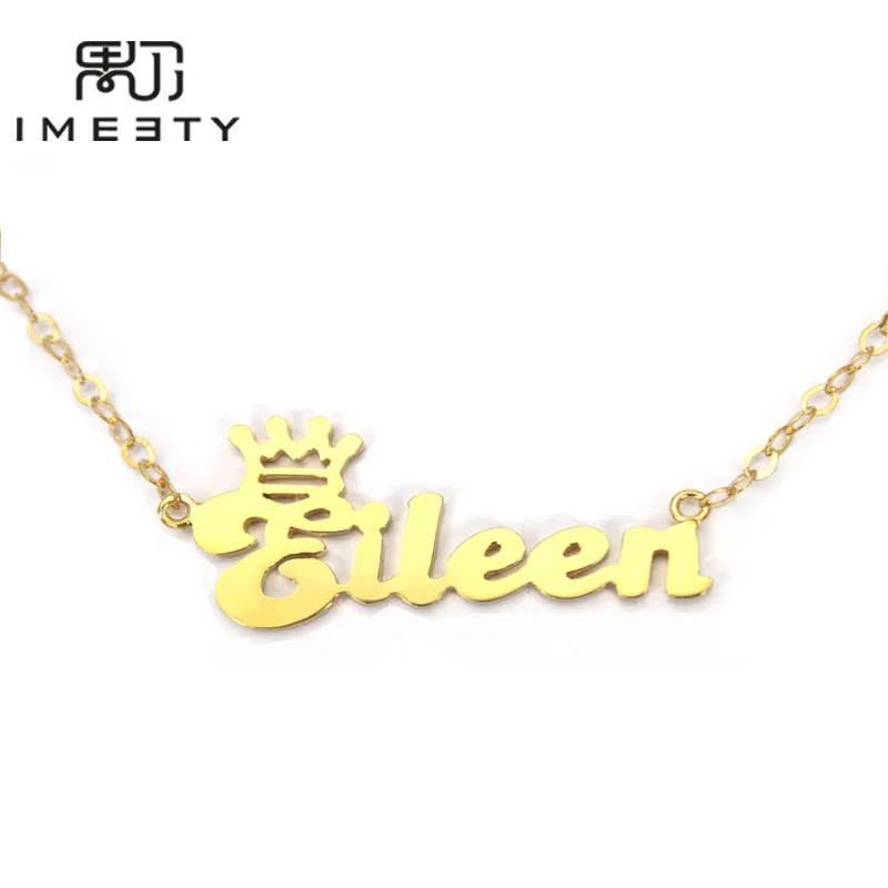 IMEETY personalized kids necklace baby crown baby name necklace handmade custom nameplate