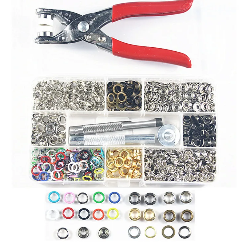 

100sets 9.5mm Fasteners Press Studs Prong Snap Buttons for Baby Clothing+100sets 6mm Eyelets with Grommets +Sewing Plier Tool