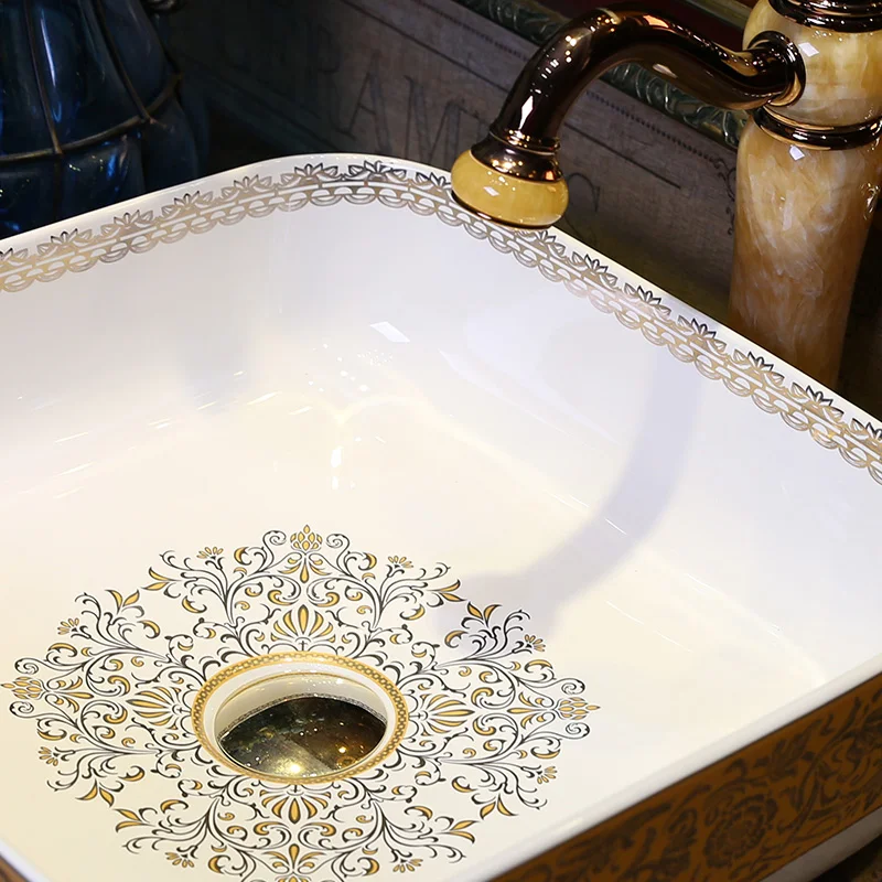 Europe Vintage Style Handmade Ceramic washing basin Bathroom wash basin Sink Counter top commercial bathroom sink countertop (15)