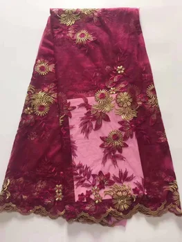 

French 3D Appliqued Tulle 2019 Newest African Lace Fabric With Pink Gold Mesh Embroidered Nigerian Lace Fabrics For Wowen Dress