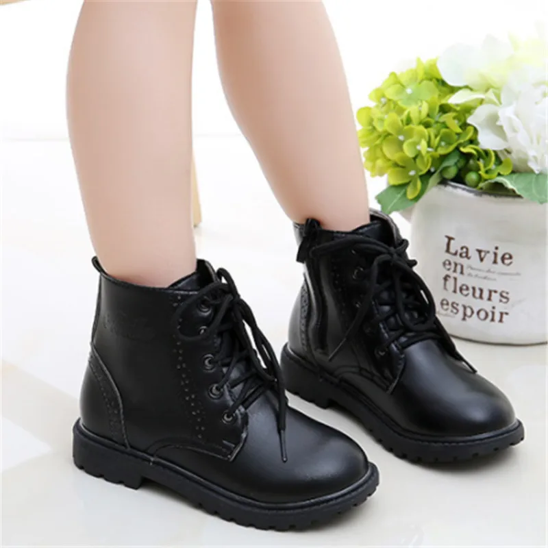 Fashion Girls Boots Martin bota infantil Warm Casual Toddler Kids Boots Solid PU Leather Children Boots For Girls Size 21-37