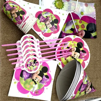 

58pcs/lot Minnie plates cups birthday party supplies minnie mouse design plates dishes Minnie mouse theme party set decoration