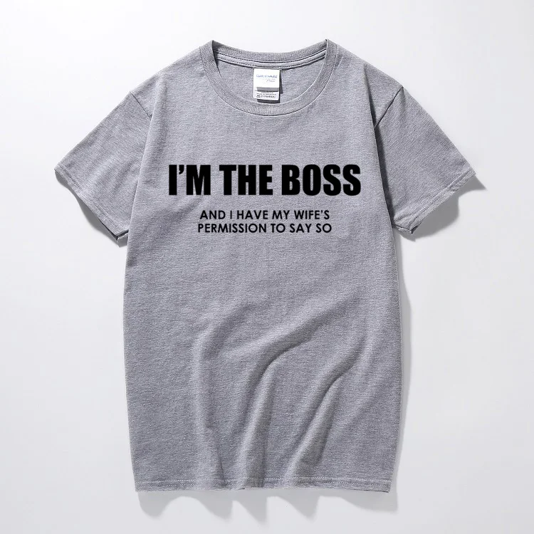 Я Boss Веселые Мужская футболка муж жена правила Новинка идея подарка на день рождения наивысшего качества из хлопка футболка с короткими рукавами