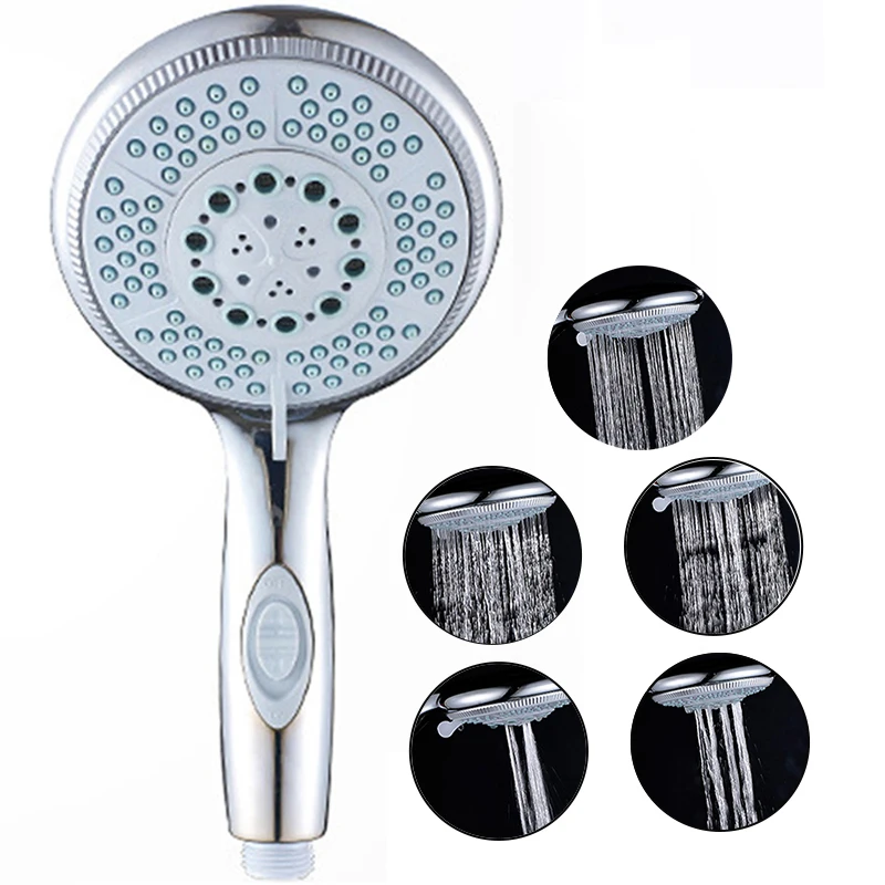 

High Quality 5 Modes Water Saving ABS Shower Head Round Handheld Big Panel Rain Shower Multifunctional Bath Shower with Switch