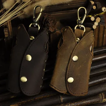 

Crazy Horse Leather Genuine Car Key Bag Key Loops Pouch Unisex Housekeeper Keychain Keyrings Holder Key Case Bags