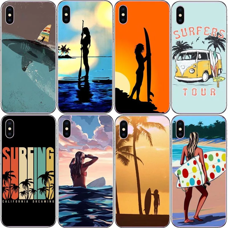 ركوب الأمواج تصفح الفن تصفح فتاة رقيقة جدا الكرتون نمط عودة الهاتف حقيبة لهاتف أي فون 8 8 زائد 7 7 زائد 6 6 S زائد XS XR SE غطاء