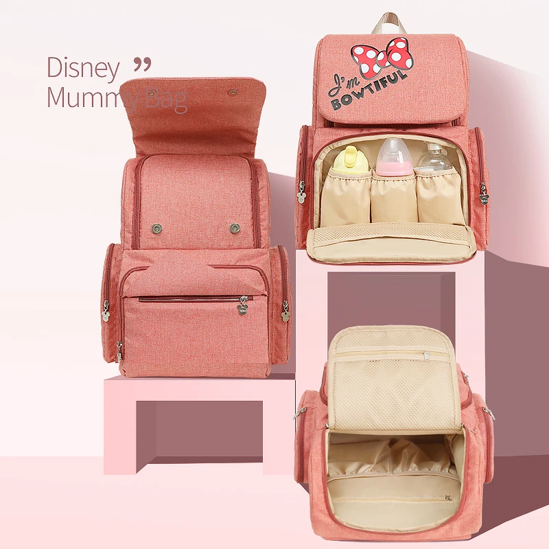 Дисней Розовый Милый Минни пеленки мешок путешествия рюкзак Bolsas Maternidade коляска с водоотталкивающим покрытием мешок USB ребенок для мамы, матери подгузник мешок