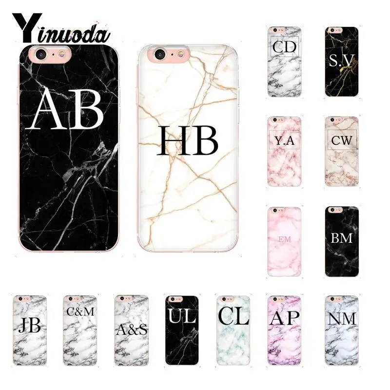 

Yinuoda MONOGRAM MARBLE INITIALS TPU Soft Silicone Phone Case for iPhone 8 7 6 6S Plus X XS MAX 5 5S SE XR 10 Cases