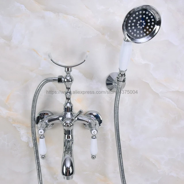 polished chrome bath shower faucet set dual knobs wall mounted