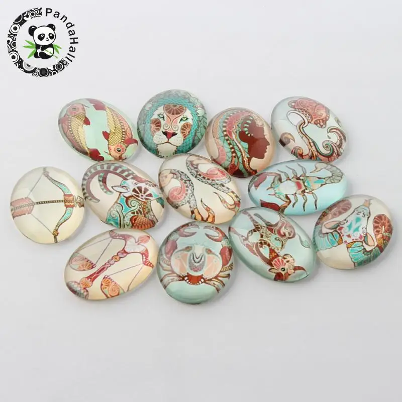 

Colorful Flat Oval Constellation Printed Glass Cabochons, Mixed, 25x18x6mm