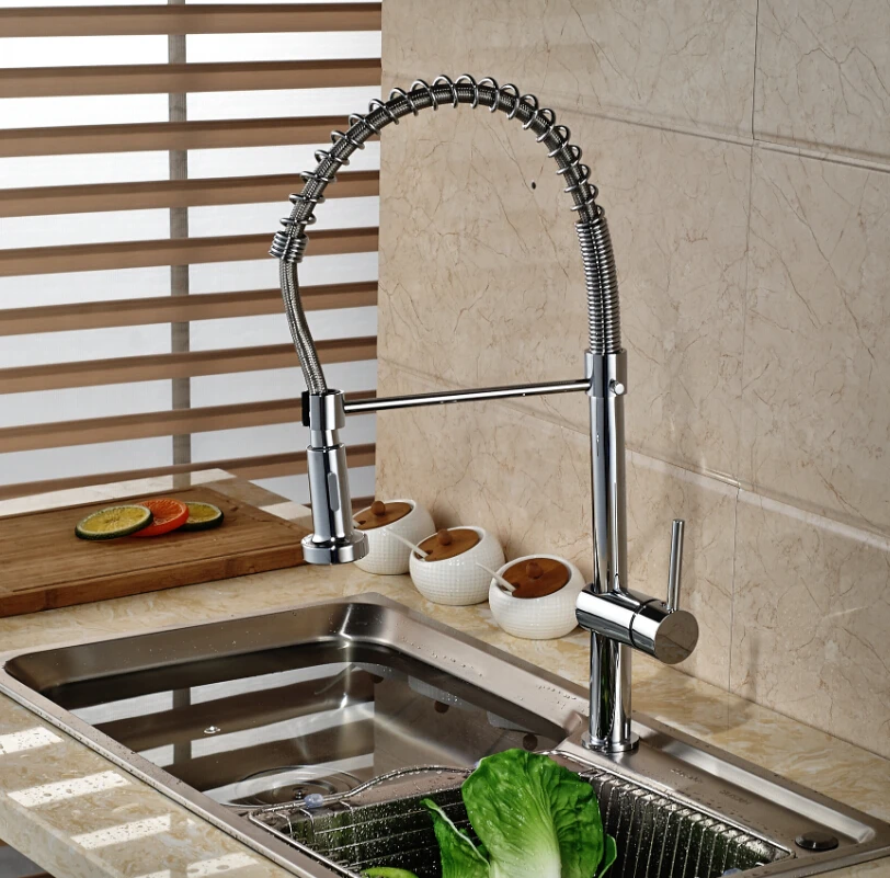 

Kitchen Pull Down Spray Chrome Sink Faucet Single Handle One Hole Swivel Mixer Tap