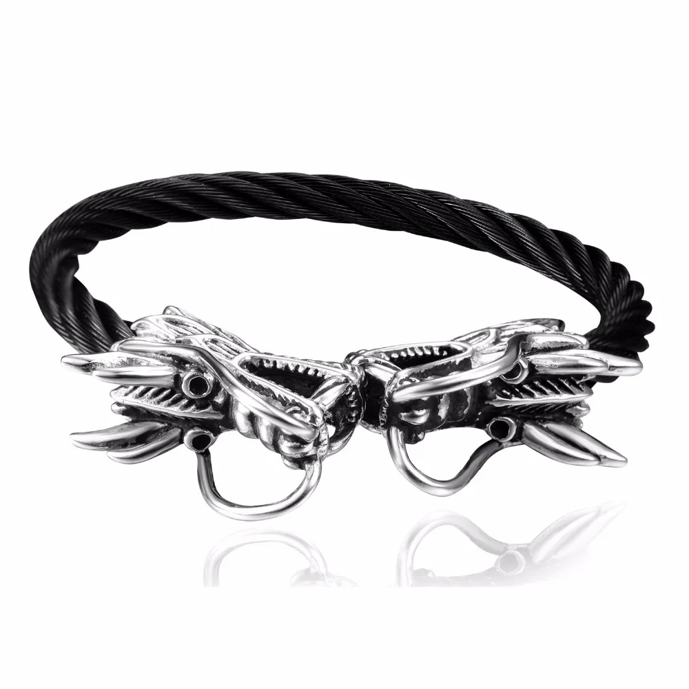 

Punk 316l Stainless Steel Big Dragon Bangle For Men Jewelry Black Twisted Cable Bangle Mens Accessories Bracelet