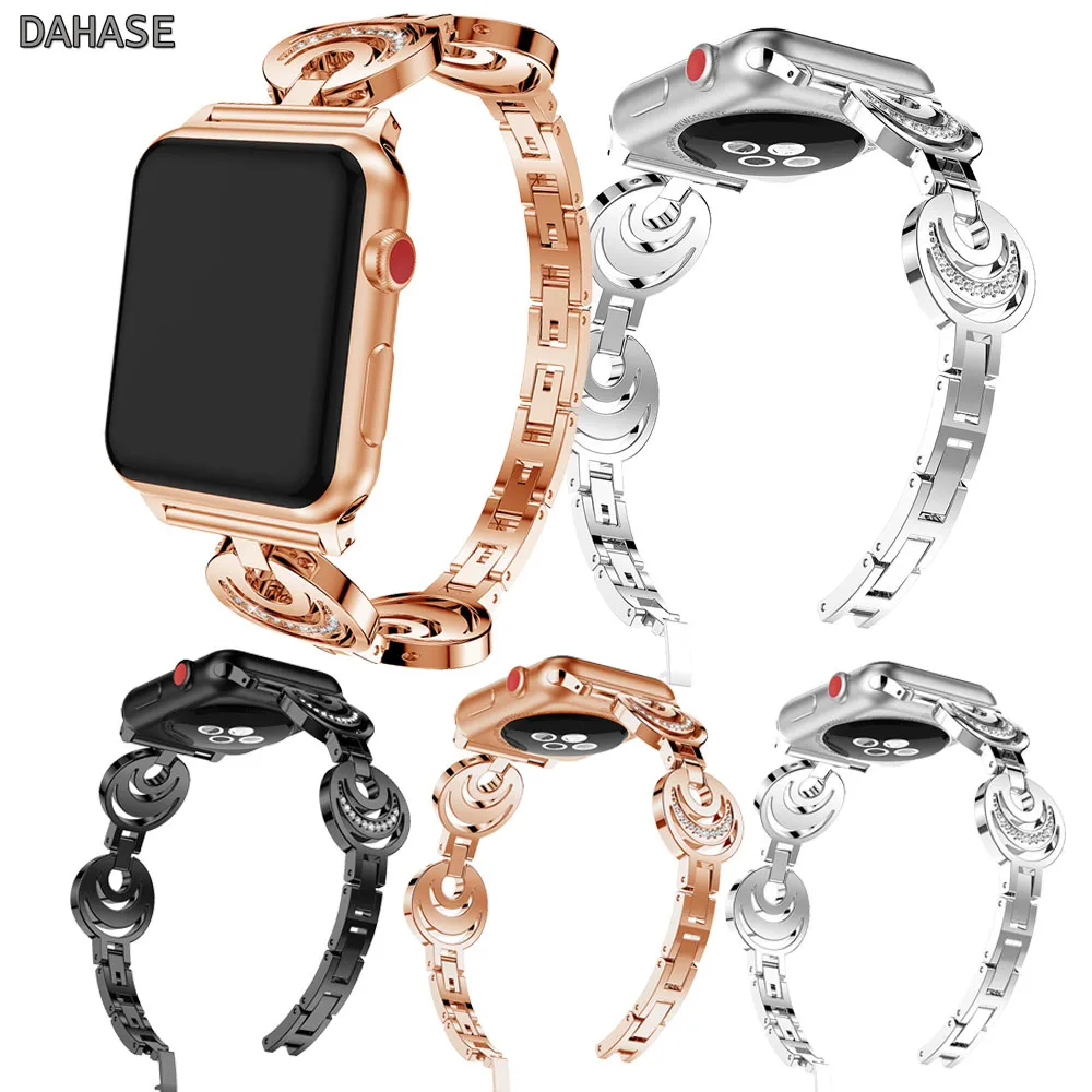 Браслет Diamond Moon для женских часов Apple Watch Band 42 44 мм 38 40 металлический ремешок из
