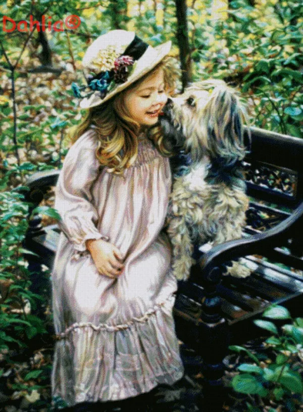 

Cute child Girl and dog Handmade Needlework Embroidery DIY DMC Cross Stitch Kits Crafts 14CT Unprinted Home decor wall Arts