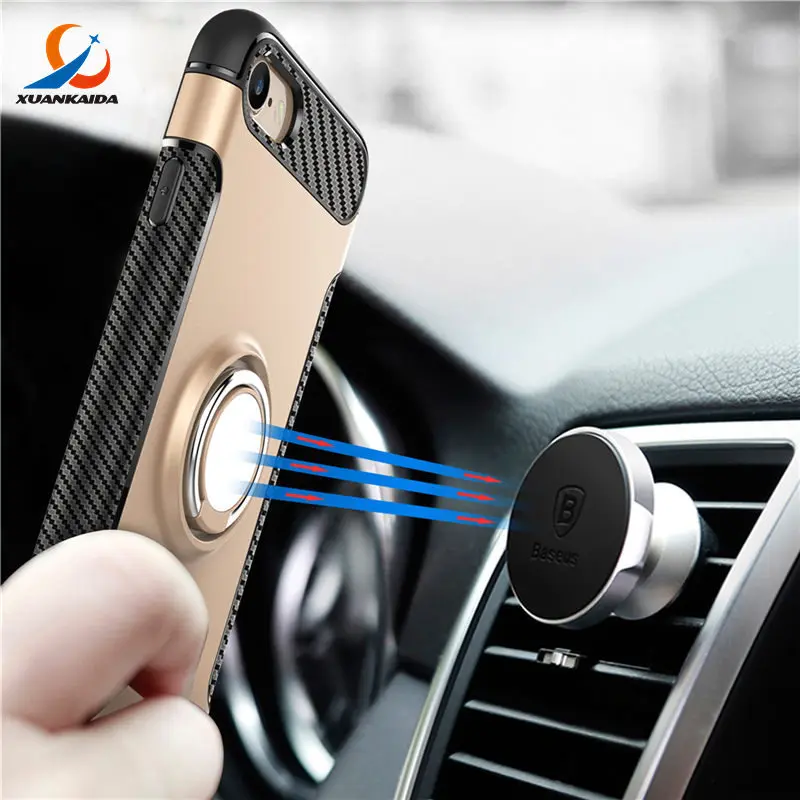 

Hybrid Case for IPhone X XS Max XR 7 8 Plus 6 6S 5s Cover Finger Ring Holder Stand Shockproof Hard Work with Car Magnet Suction