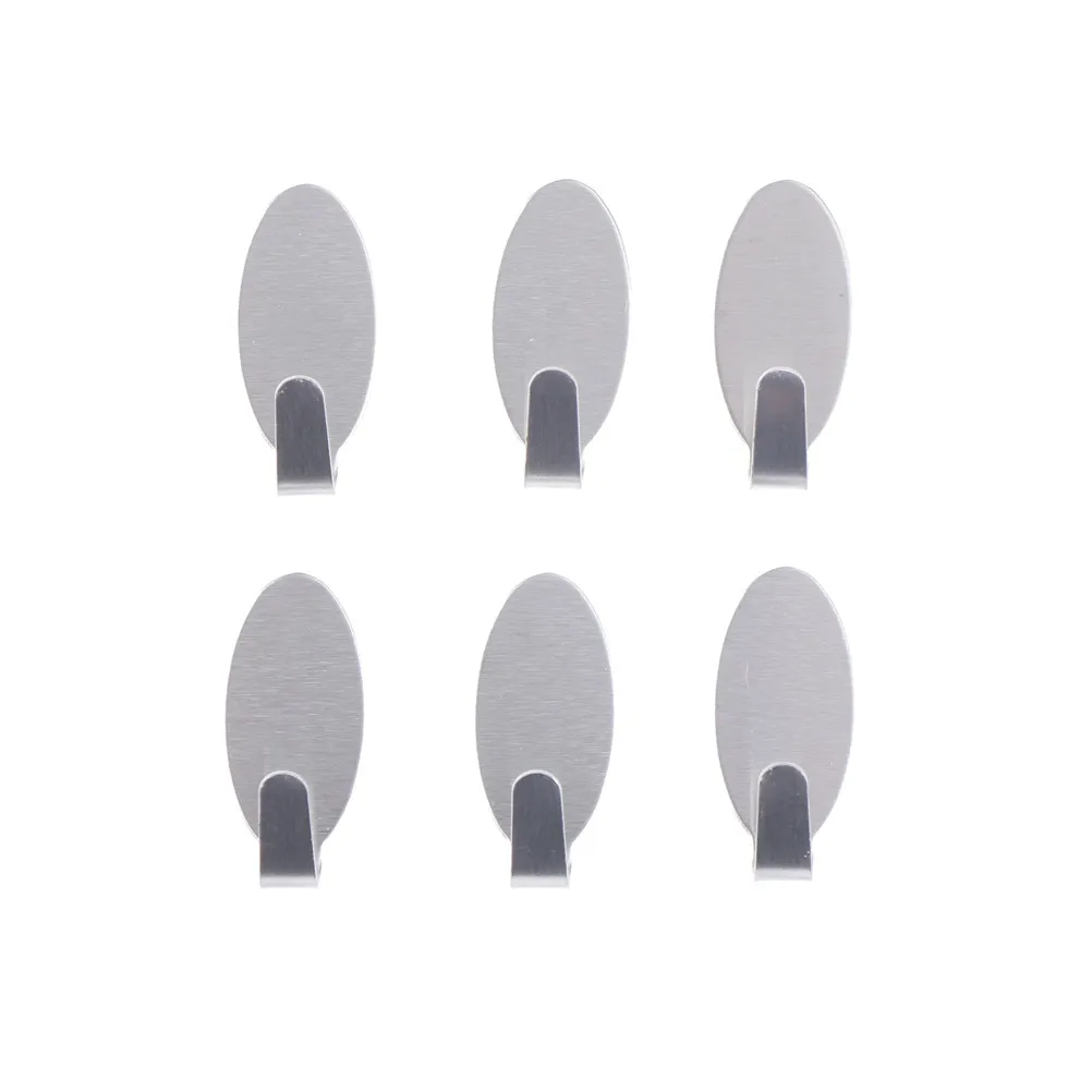

6pcs Kitchen Bathroom Rustproof Towel Hooks Adhesive Stainless Steel Hooks Wall Door Clothes Coat Hat Hanger